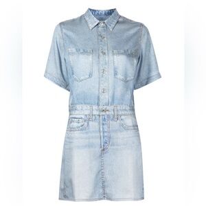 Rag & Bone Miramar Liquid Light Wash Printed Denim Shirt Dress Size Small